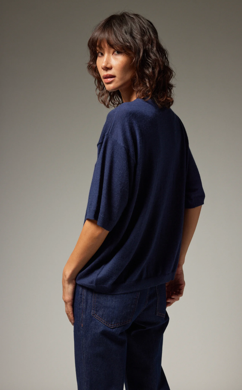 Cashmere Boxy Tee in Navy
