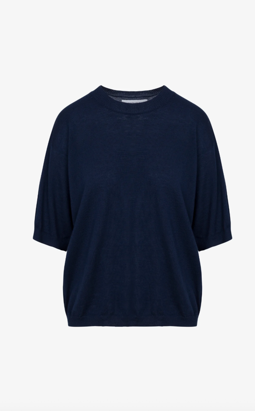 Cashmere Boxy Tee in Navy