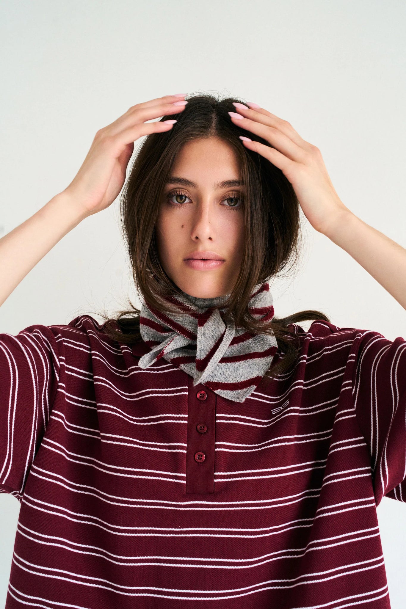 Cashmere Kerchief in Cranberry + Pebble Stripe