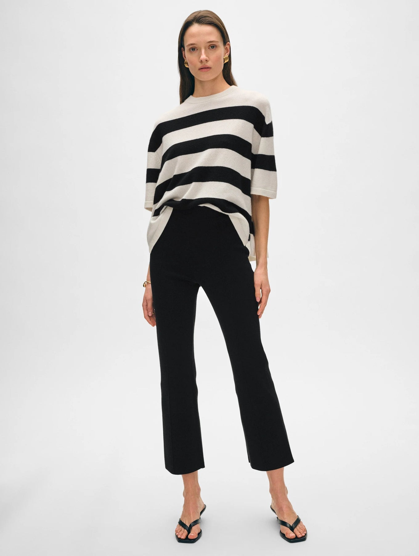 Cashmere Striped Easy T-Shirt in Soft White/Black