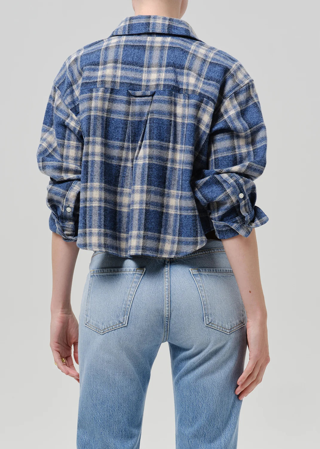 Ana Cropped Shirt in Marina Plaid
