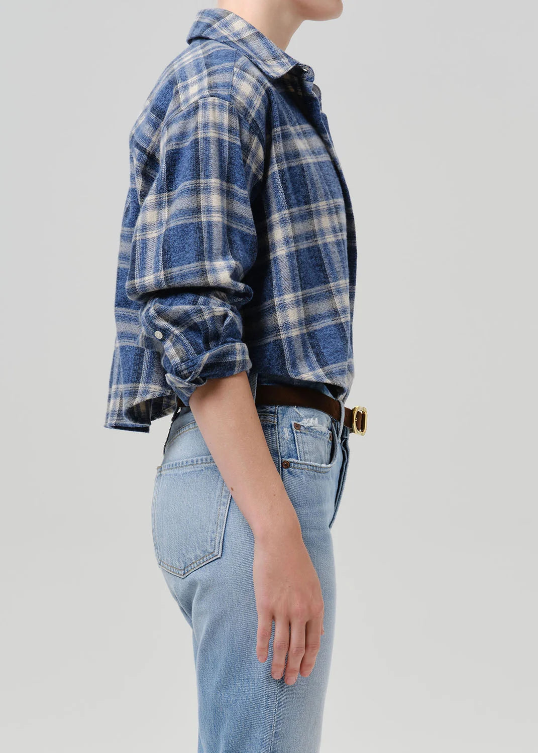 Ana Cropped Shirt in Marina Plaid