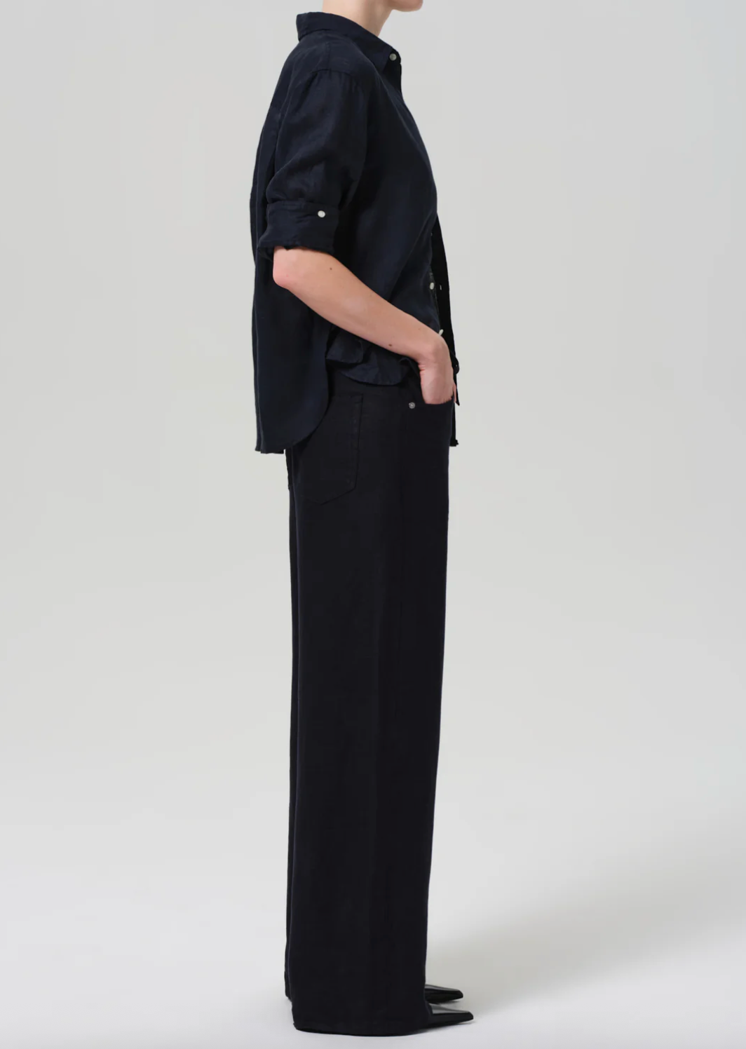 Brynn Drawstring Linen Trouser in True Navy