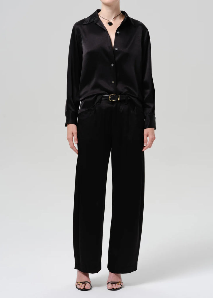 Brynn Japanese Hammered Satin Trouser in Black