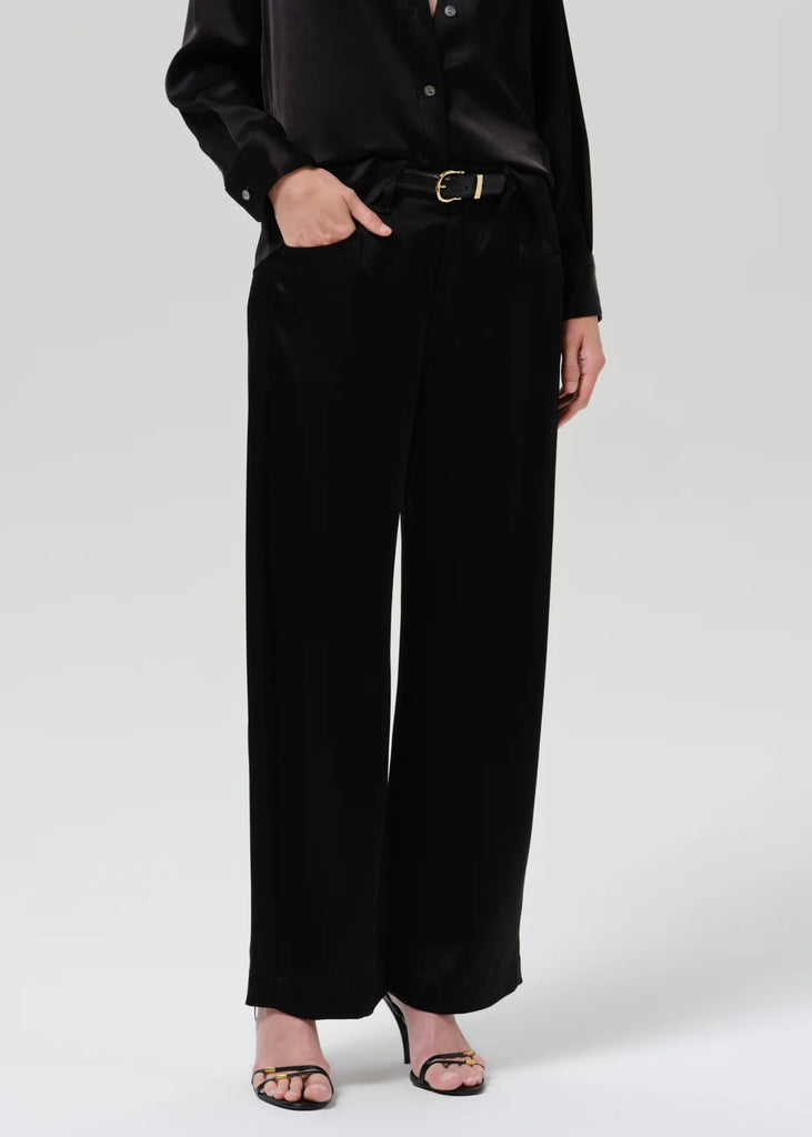 Brynn Japanese Hammered Satin Trouser in Black
