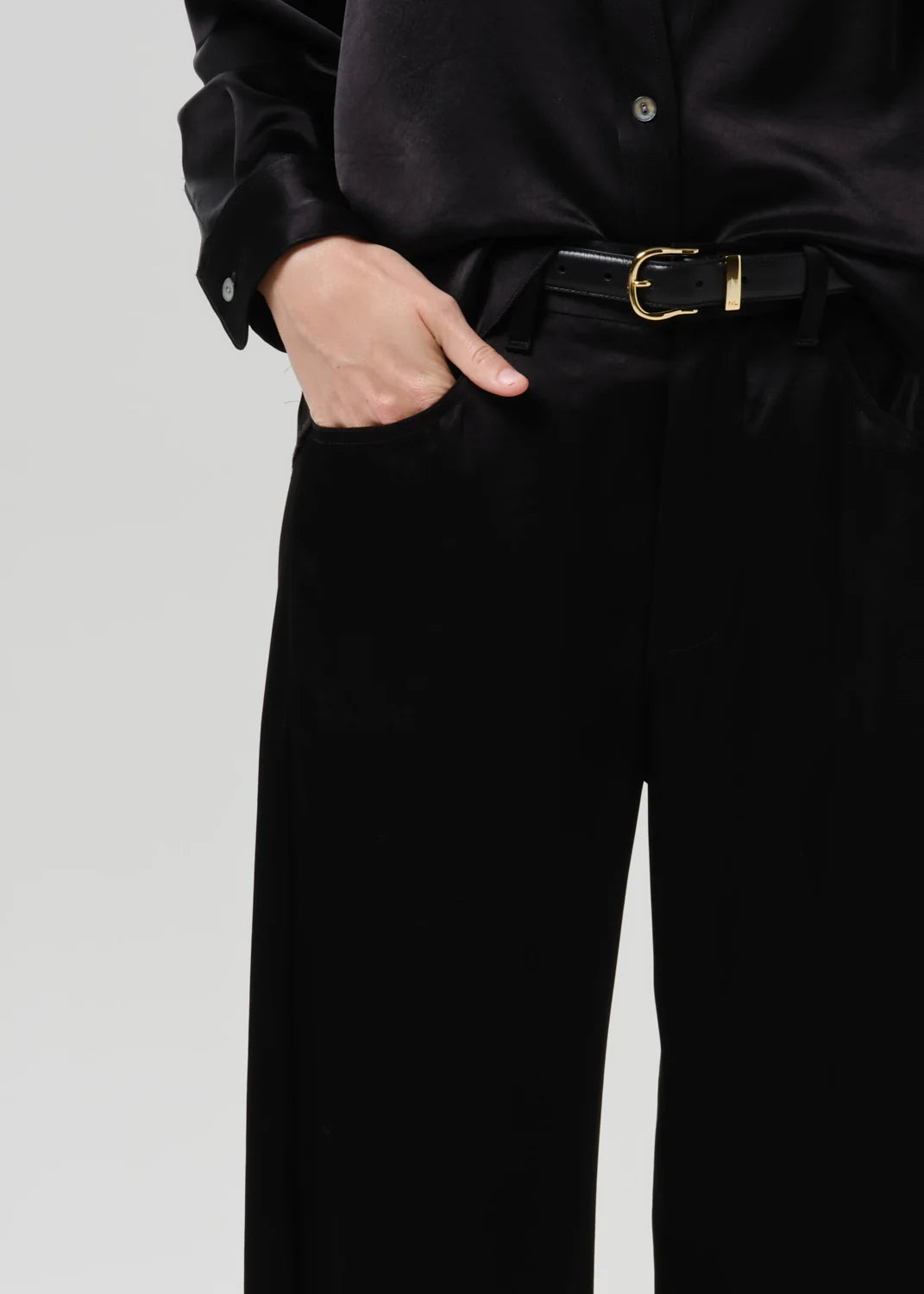 Brynn Japanese Hammered Satin Trouser in Black