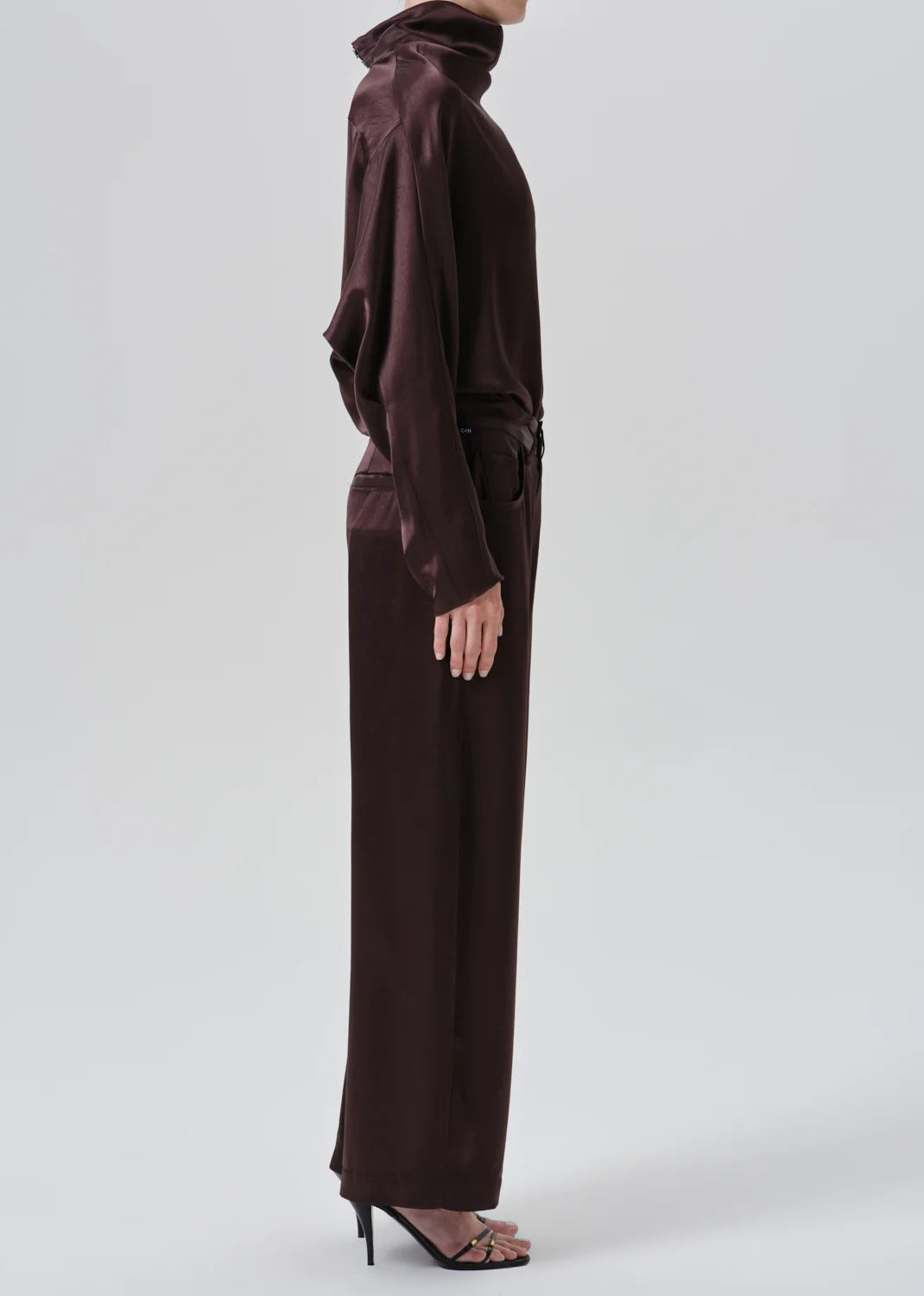 Brynn Japanese Hammered Satin Trouser in Espresso