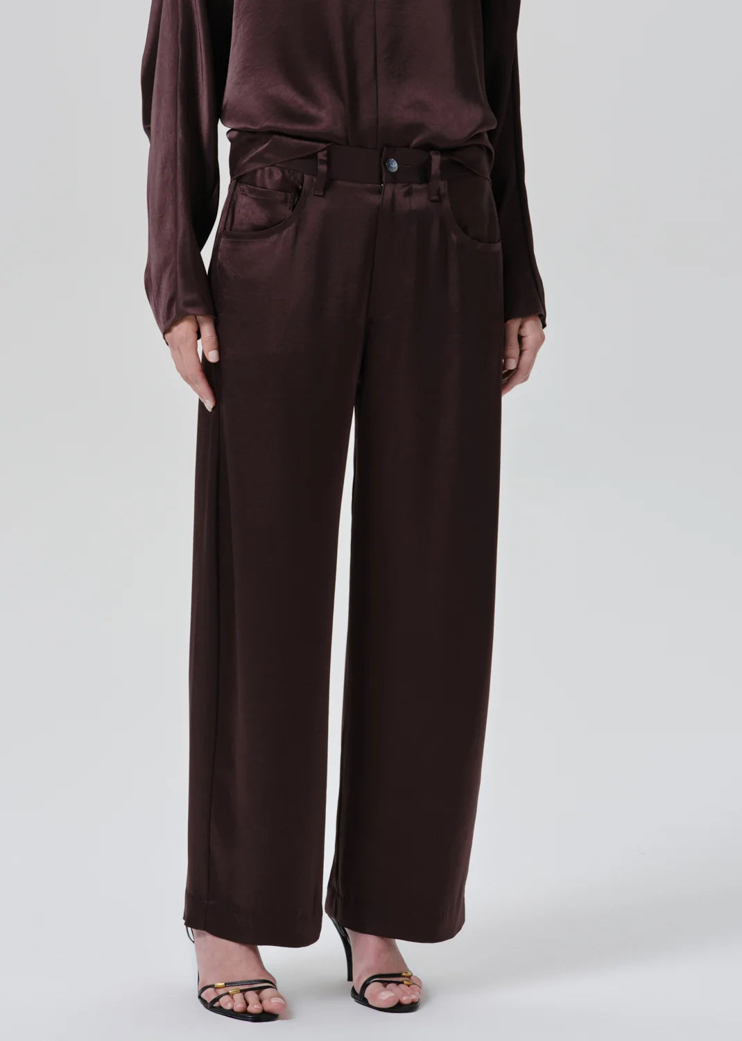 Brynn Japanese Hammered Satin Trouser in Espresso