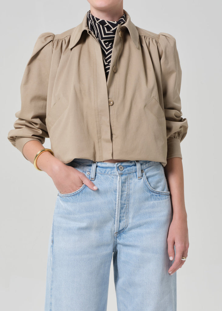 Everly Shirred Crop Jacket in Catalina