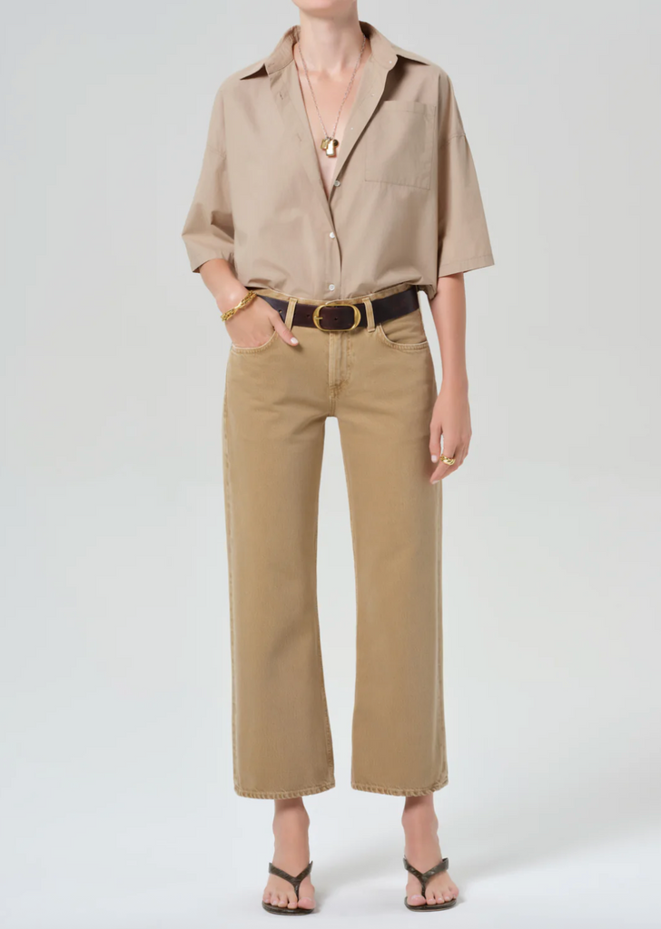 Frances Cropped Cape Button Up In Catalina