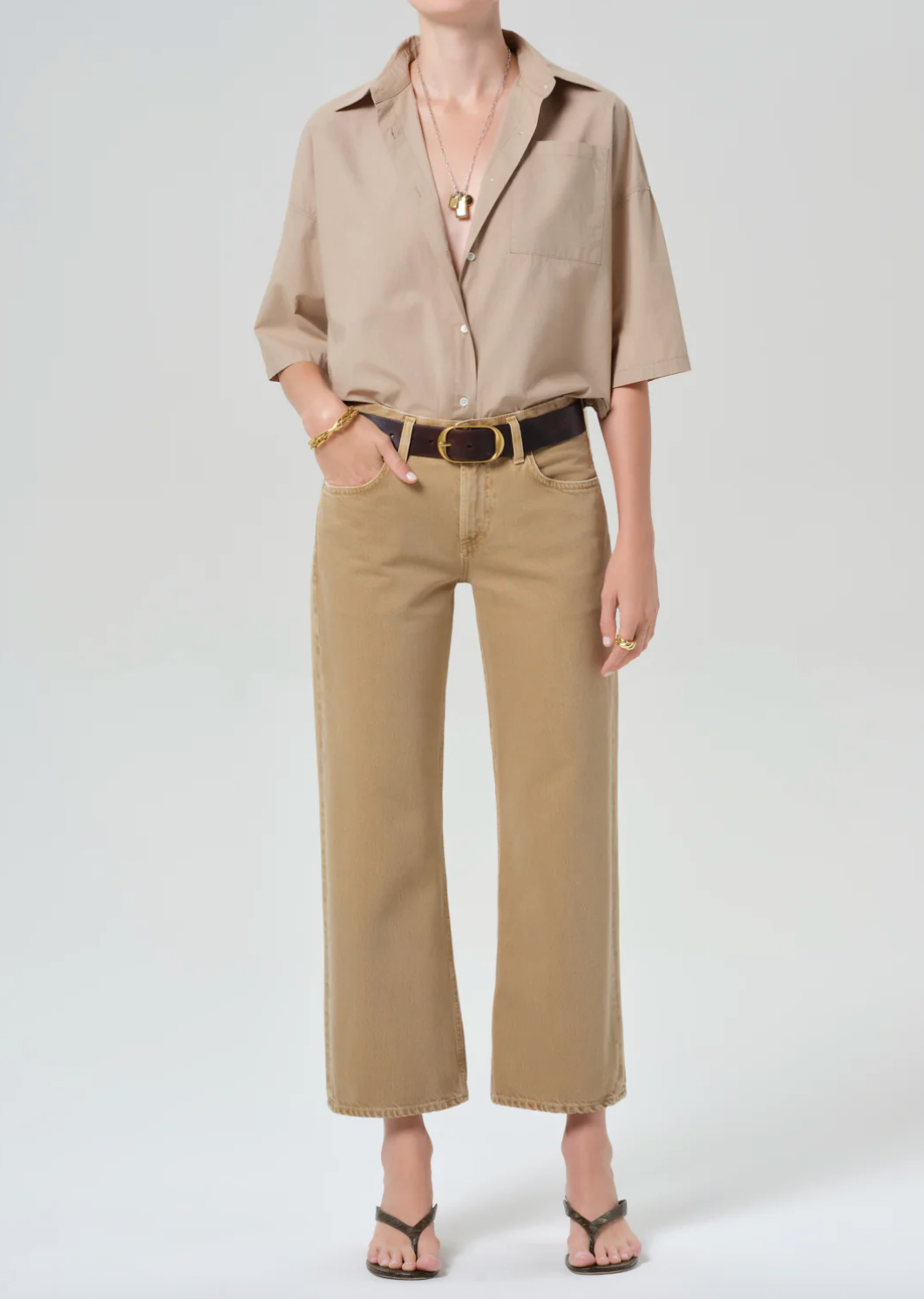 Frances Cropped Cape Button Up In Catalina