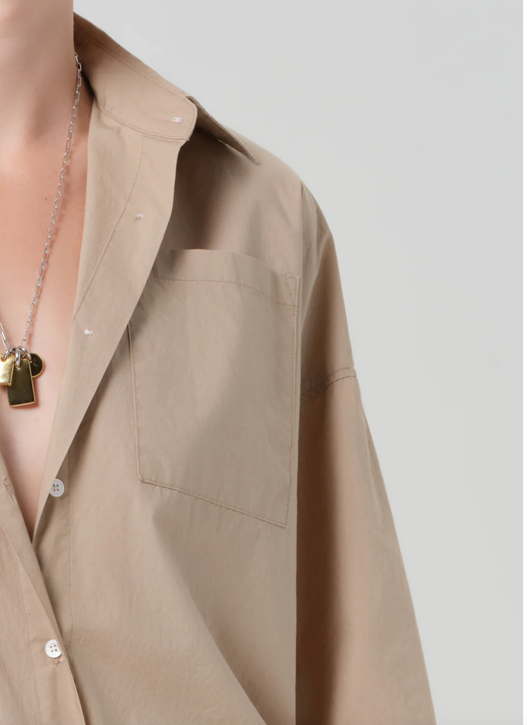 Frances Cropped Cape Button Up In Catalina