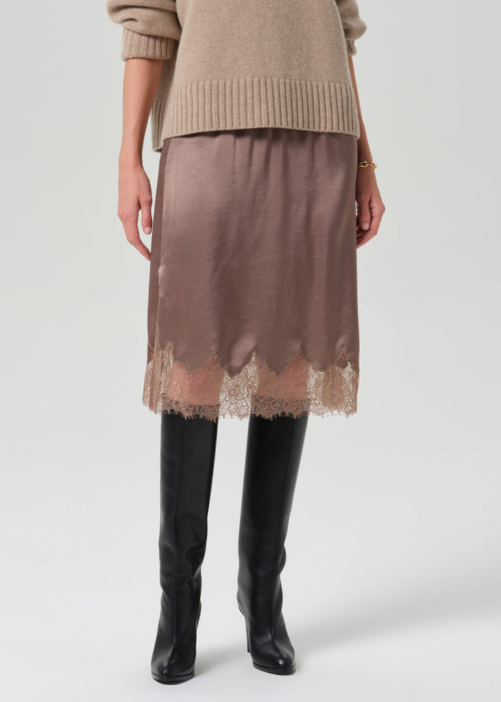 Lace Trimmed Skirt in Cocoa