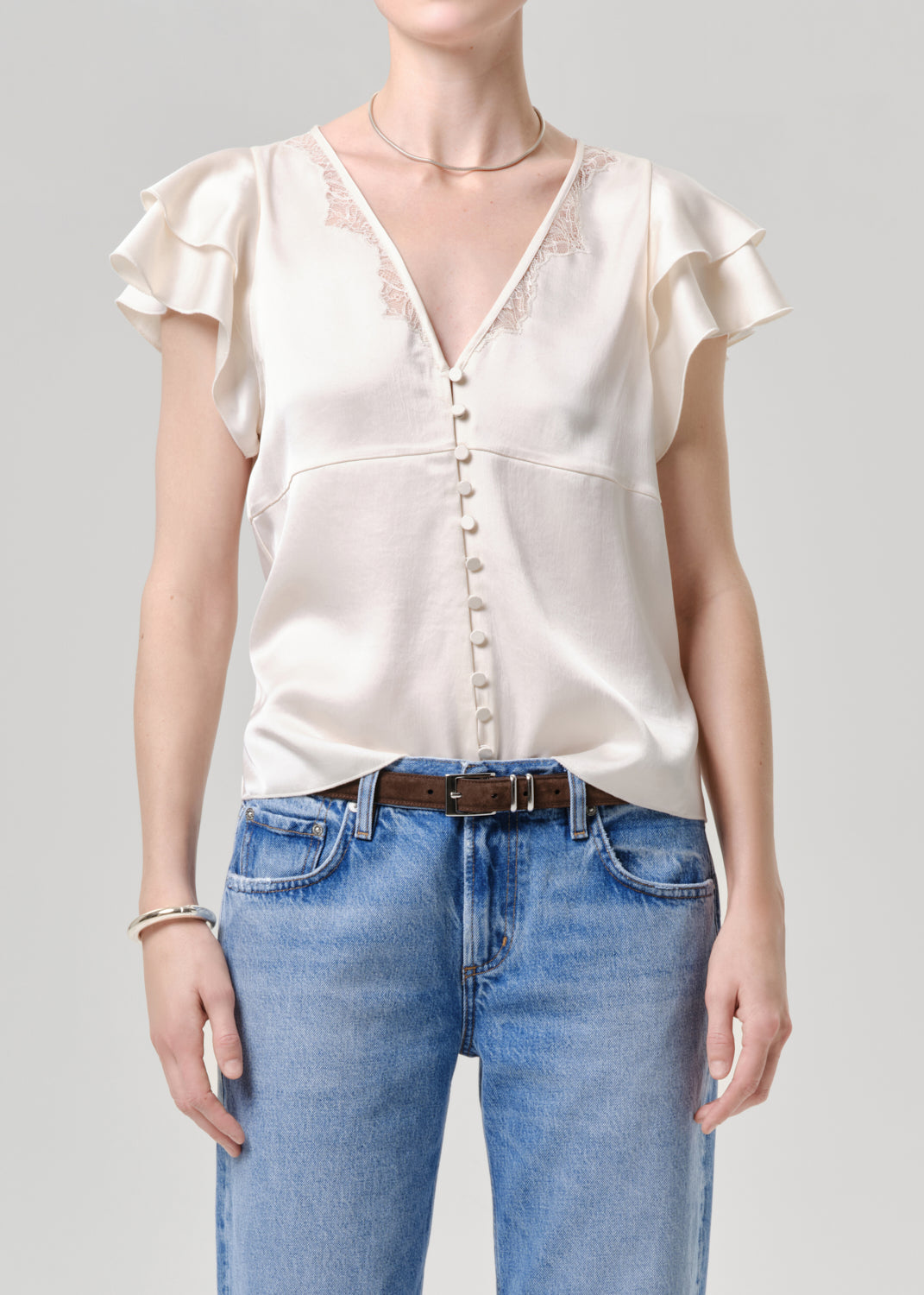 Lola Flutter Lace Sleeve Top in Cream