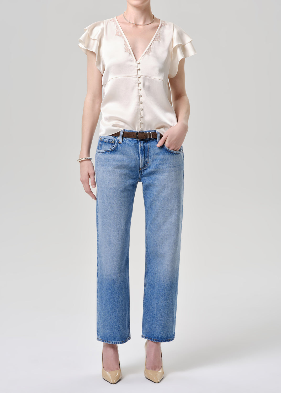 Lola Flutter Lace Sleeve Top in Cream
