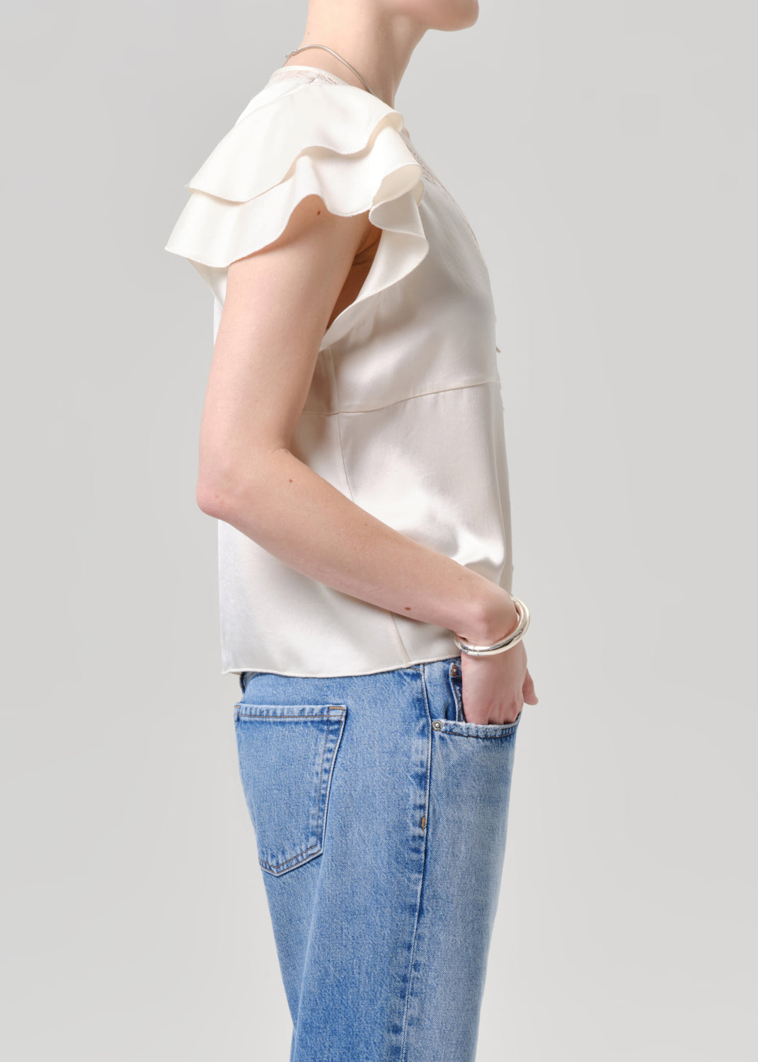 Lola Flutter Lace Sleeve Top in Cream