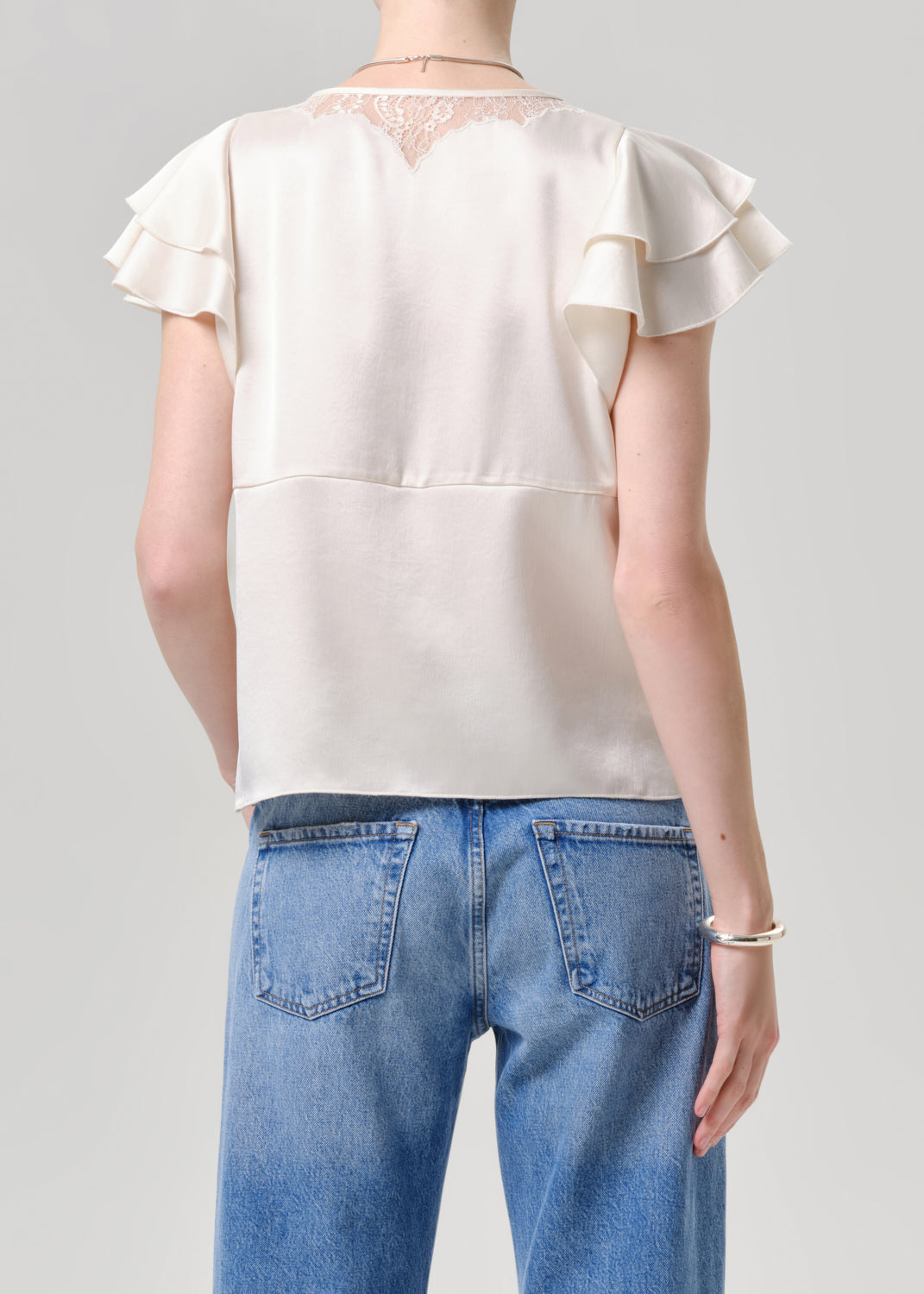 Lola Flutter Lace Sleeve Top in Cream