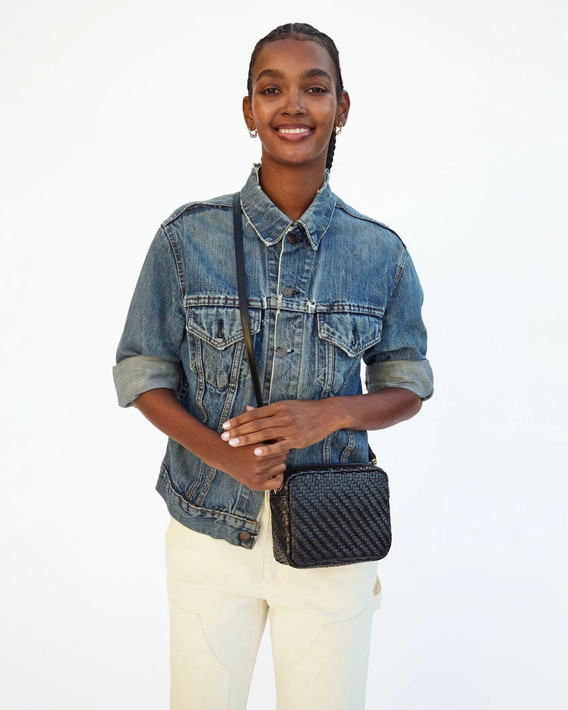 Midi Sac in Black Woven Zig-Zag