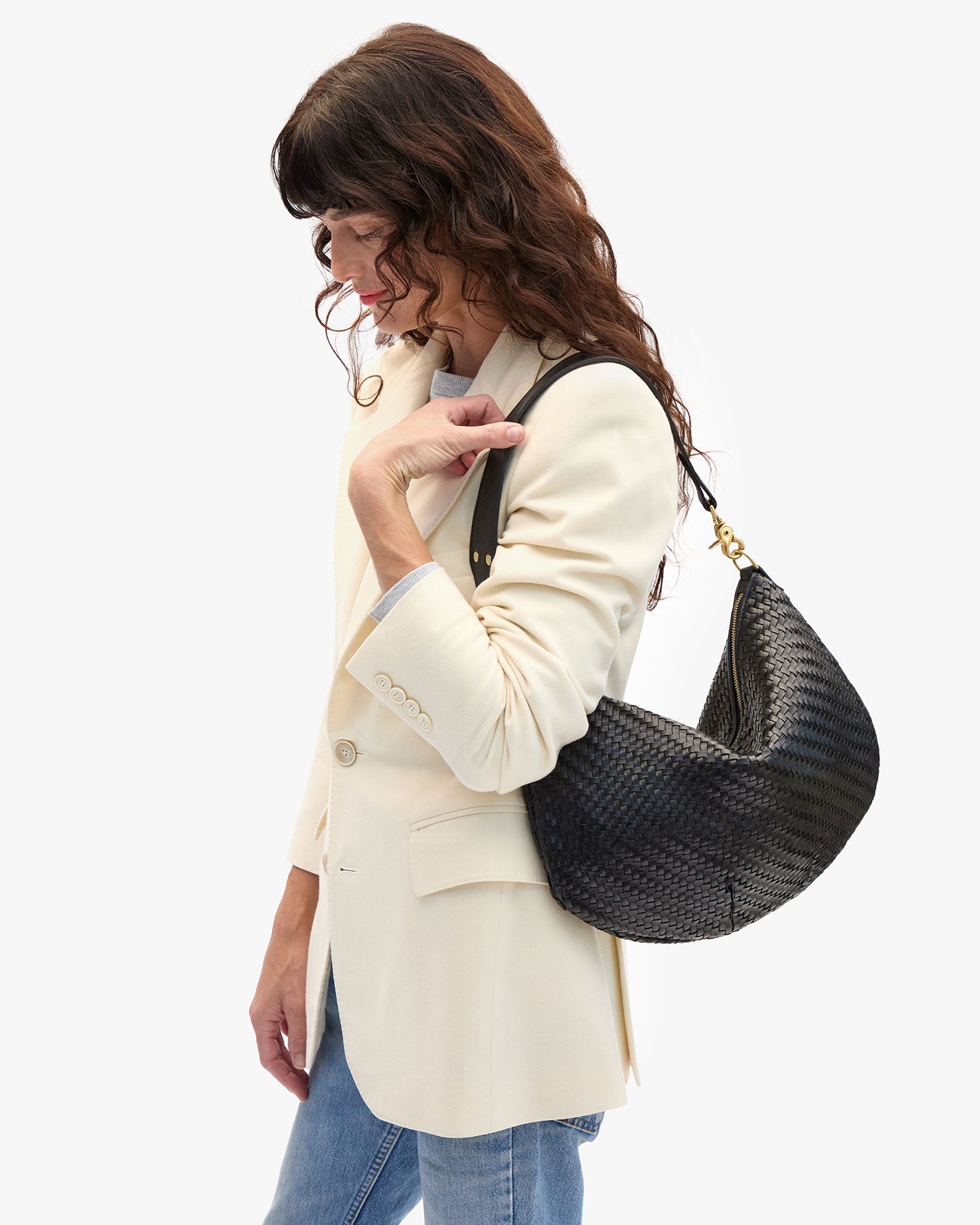 Moyen Messenger in Black Woven Zig-Zag