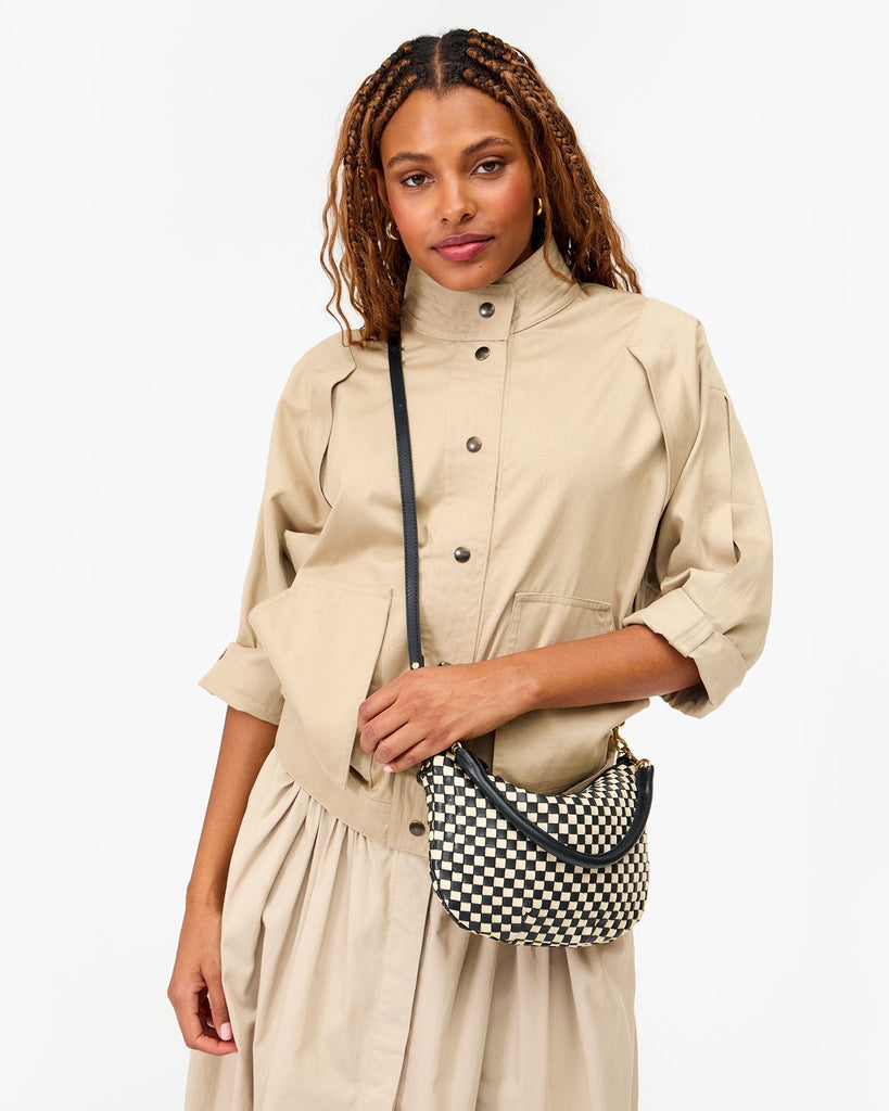 Petit Moyen Messenger in Black/Cream Woven Checker
