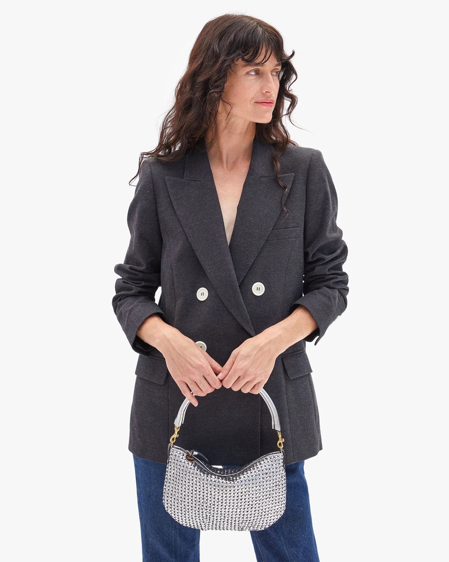 Petit Moyen Messenger in Silver Woven Étoile