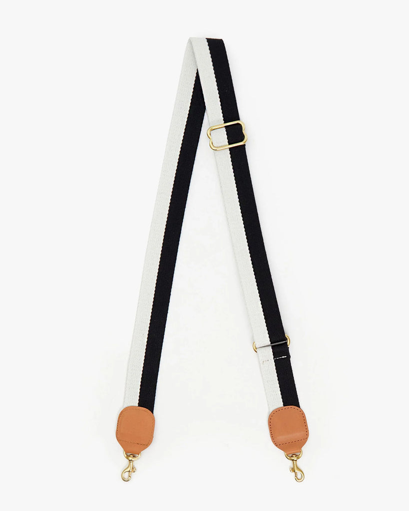 Adjustable Crossbody Strap in Black/Cream Stripe with Cuoio Tabs