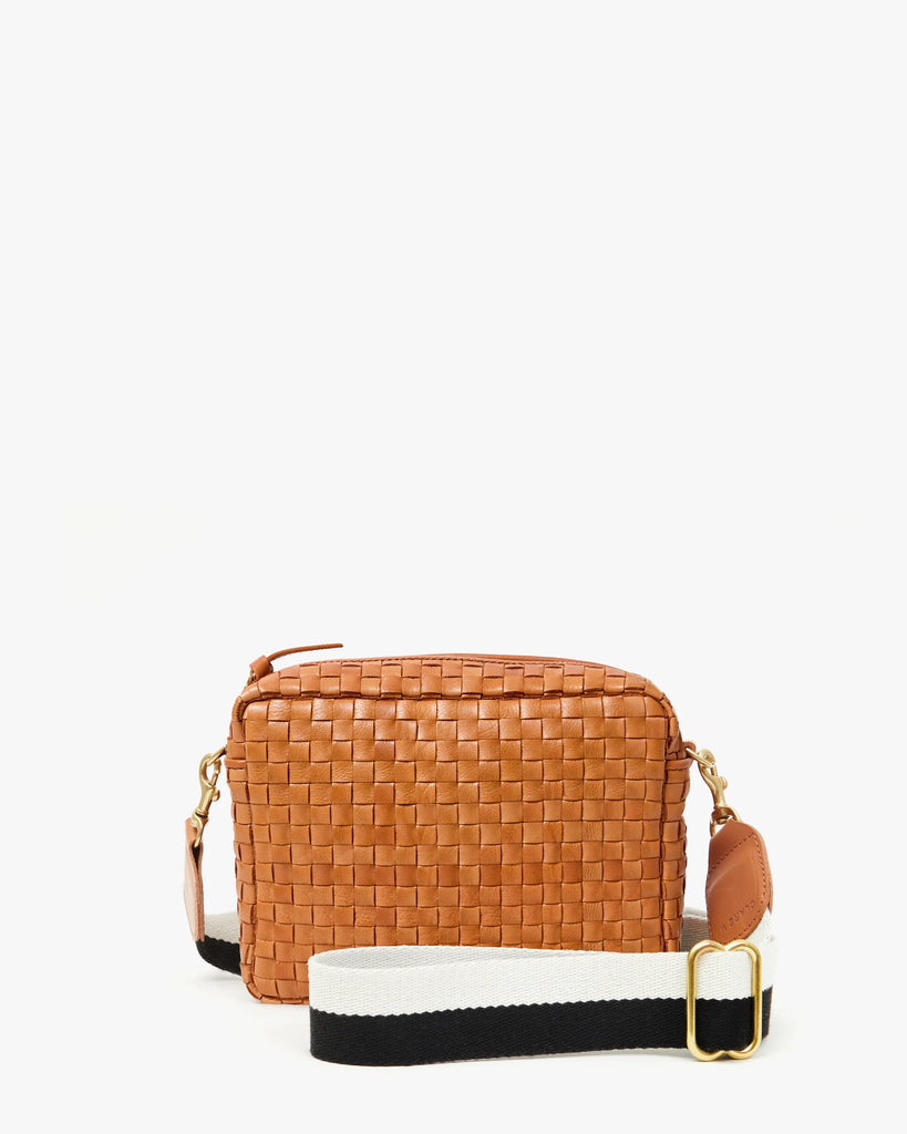 Adjustable Crossbody Strap in Black/Cream Stripe with Cuoio Tabs