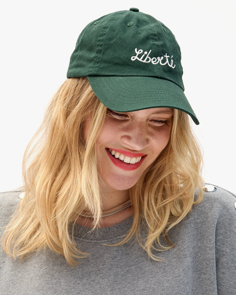 Baseball Hat in Forest with Cream Embroidered Liberté