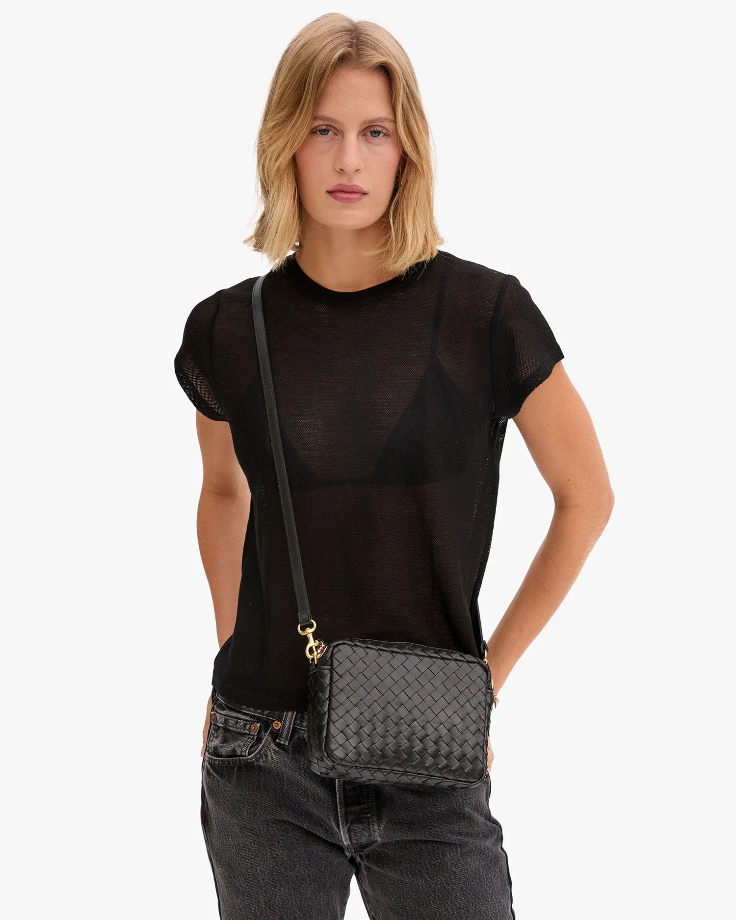 Midi Sac in Black Diagonal Woven
