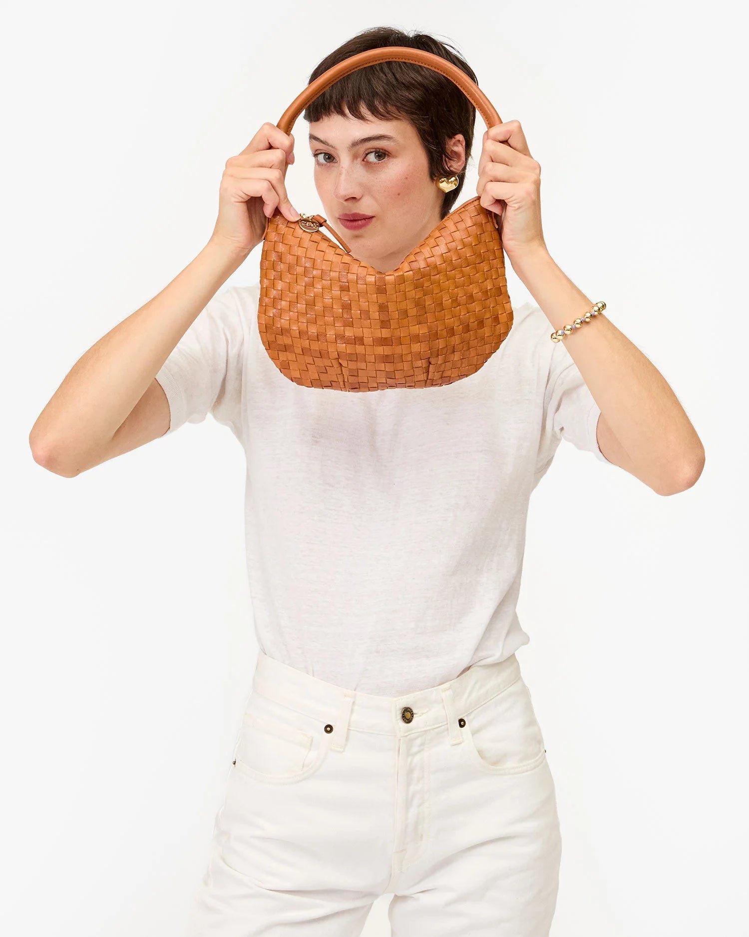 Petit Moyen Messenger in Natural Woven Checker