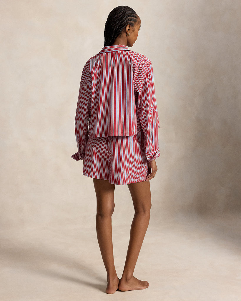 Crop Top & Boxer Poplin Pajama Set in Club Stripe