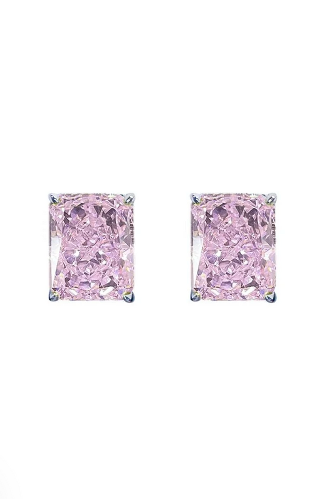 Crushed Ice Stud in White Rhodium and Pink Crystals