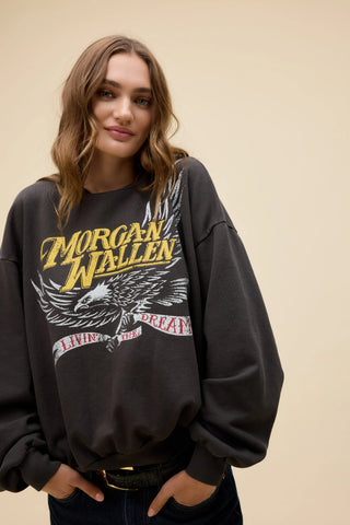Morgan Wallen Classic Eagle Oversized Crew Sweatshirt in Washed Black
