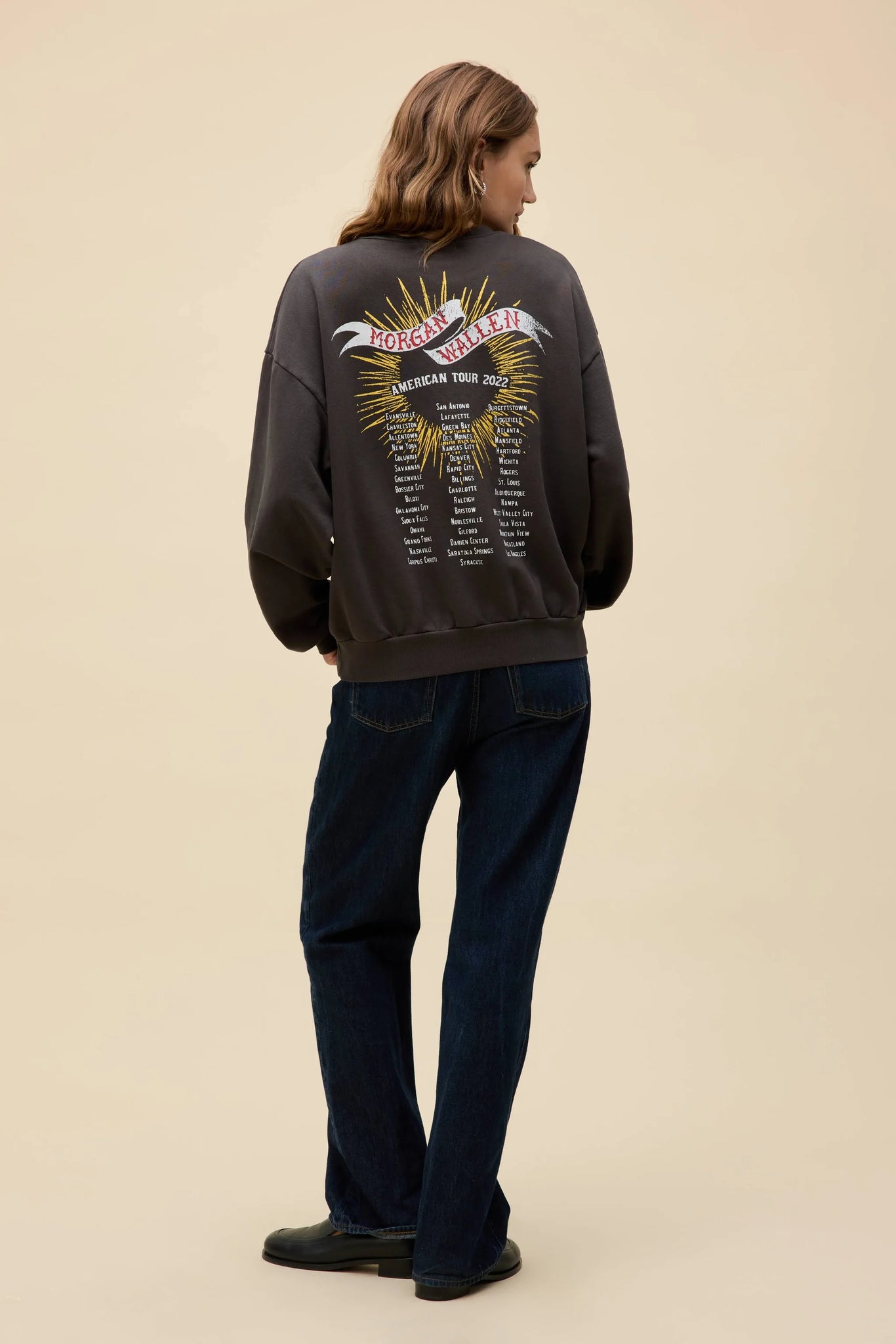 Morgan Wallen Classic Eagle Oversized Crew Sweatshirt in Washed Black