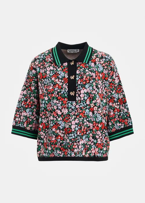 Kartos Knitted Jacquard Polo in Black