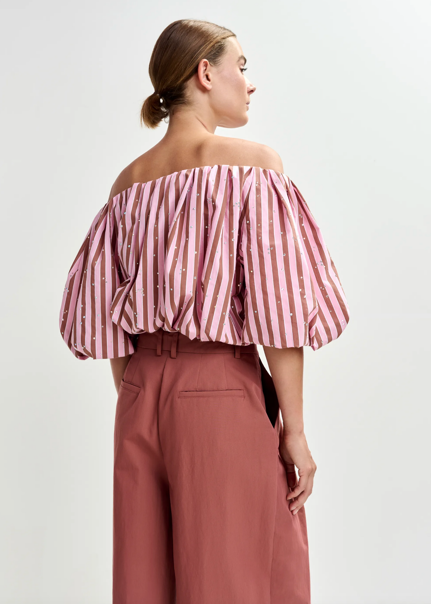 Jayjay Bodysuit with Puffed Sleeves in Young Rose
