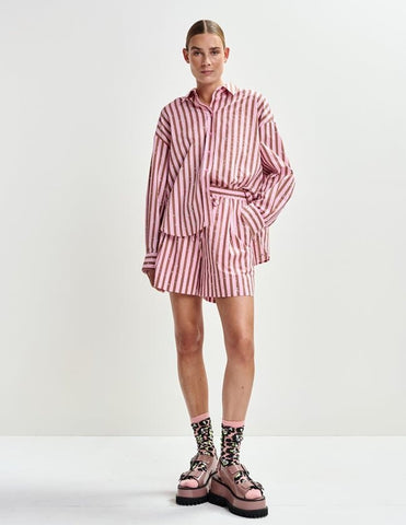 Jeeuw Striped Shorts with Rhinestone Embellishments in Younge Rose