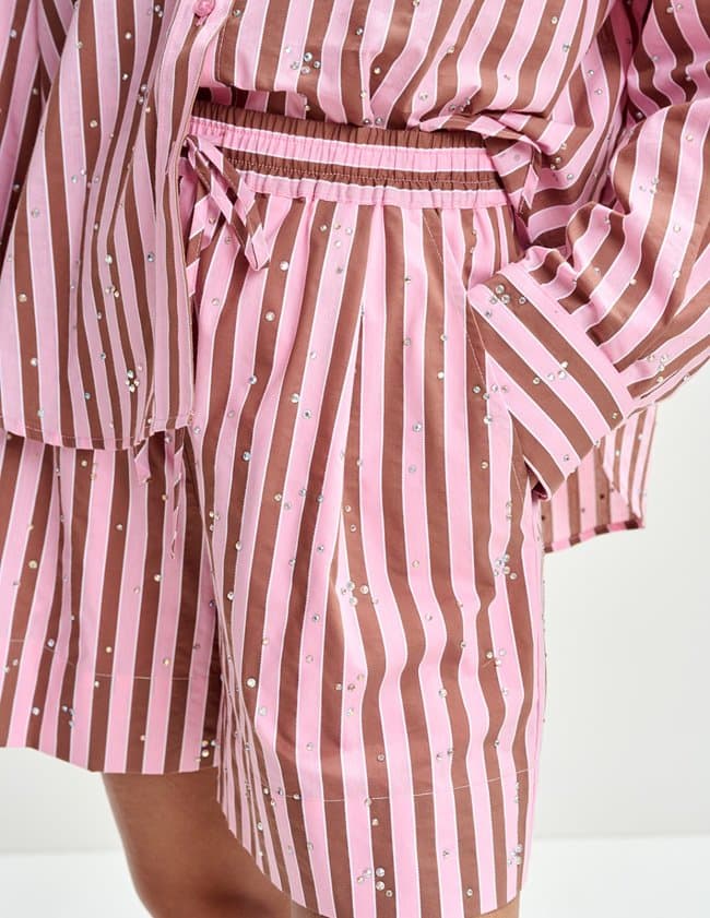 Jeeuw Striped Shorts with Rhinestone Embellishments in Younge Rose