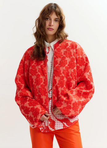 Jibe Quilted Jacquard Bomber Jacket in Fire Glow