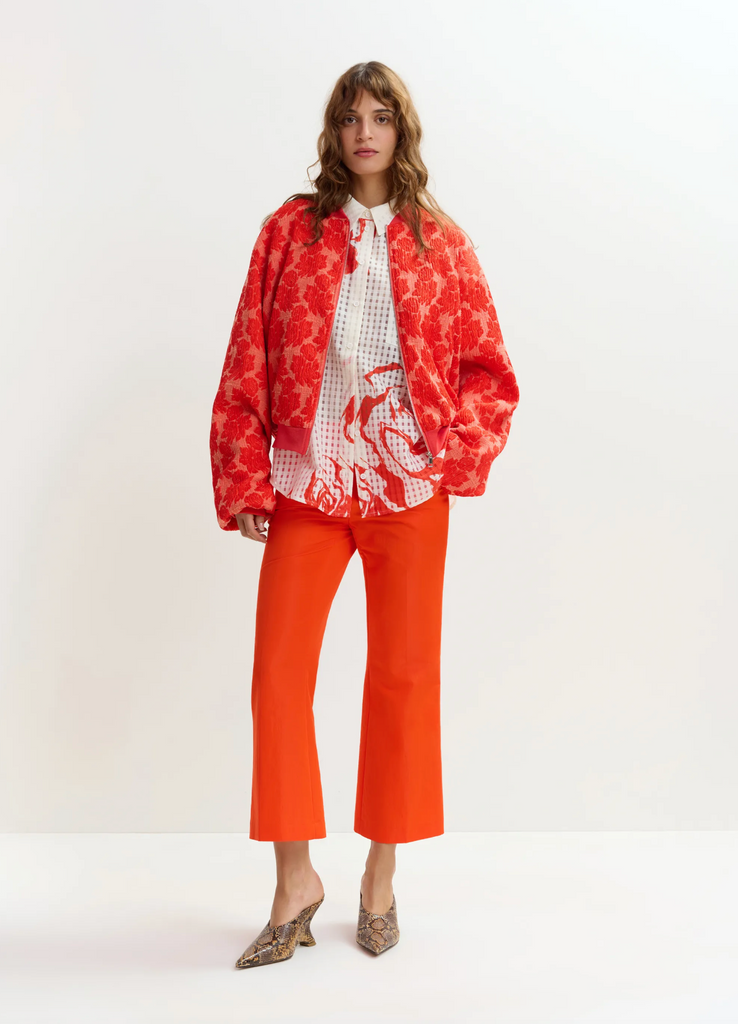 Jibe Quilted Jacquard Bomber Jacket in Fire Glow