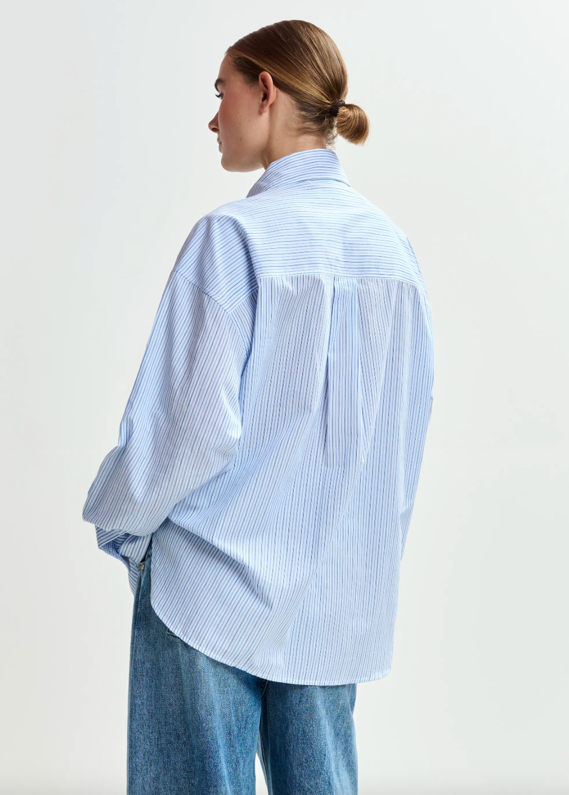 Jommeke Oversized Striped Embellished Cotton Shirt in Dark Blue/Light Blue