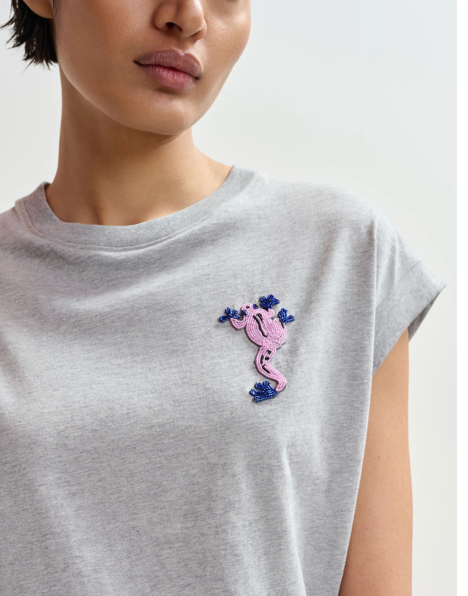 Jungala Embroidered T-Shirt in Foggy Brain