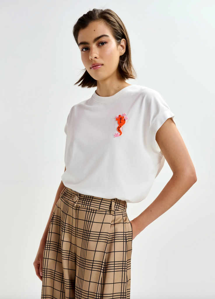 Jungala Embroidered T-Shirt in Off-White