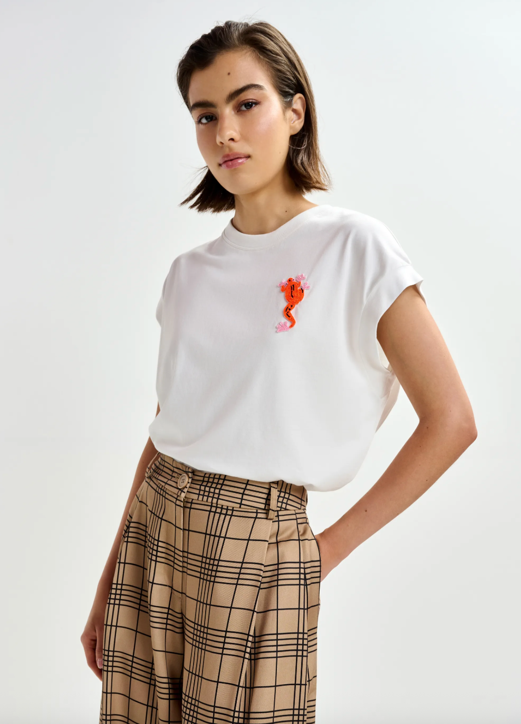 Jungala Embroidered T-Shirt in Off-White