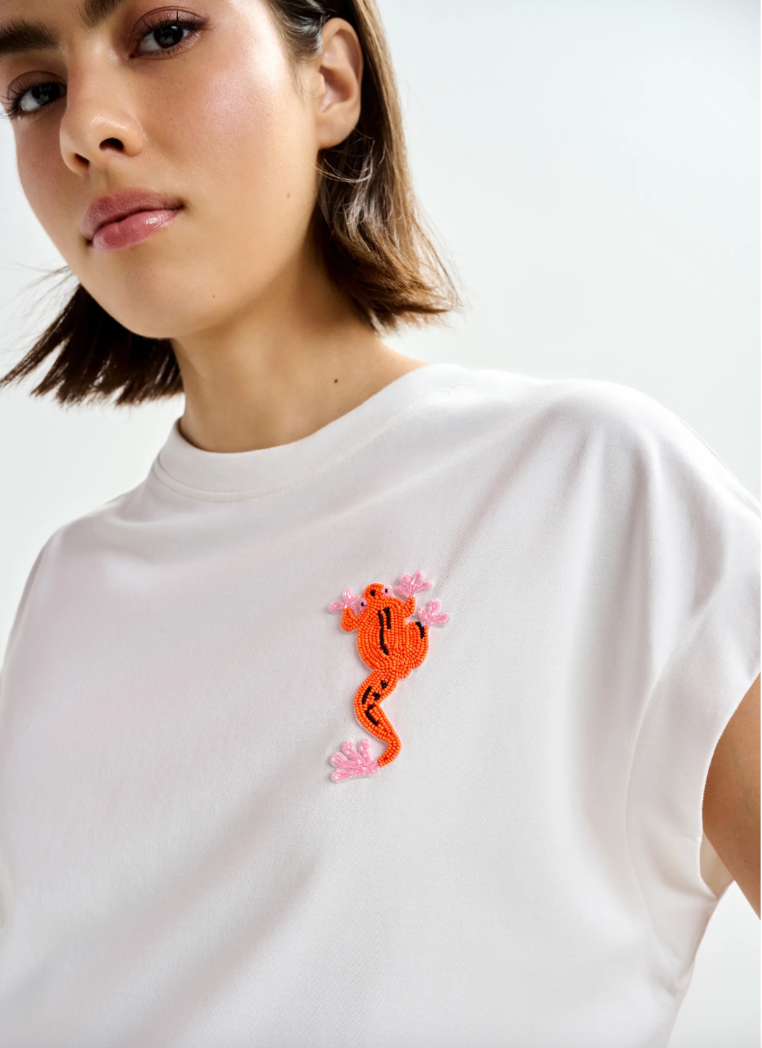 Jungala Embroidered T-Shirt in Off-White