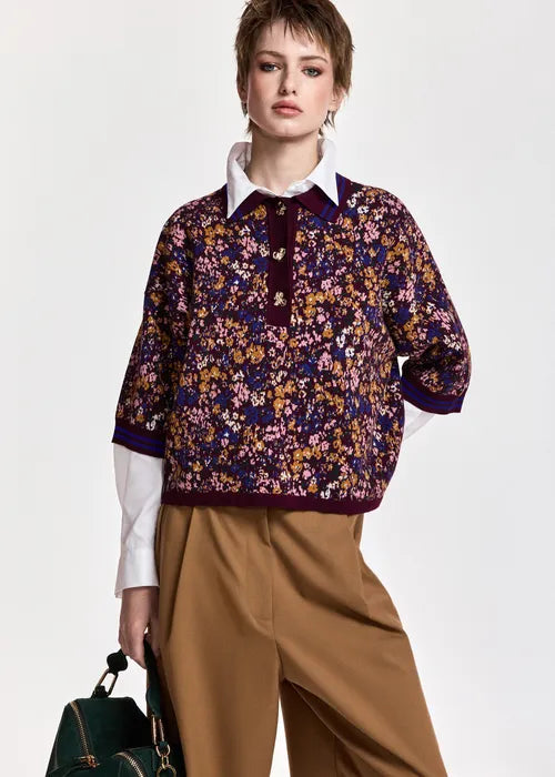 Kartos Knitted Jacquard Polo in Wine Not