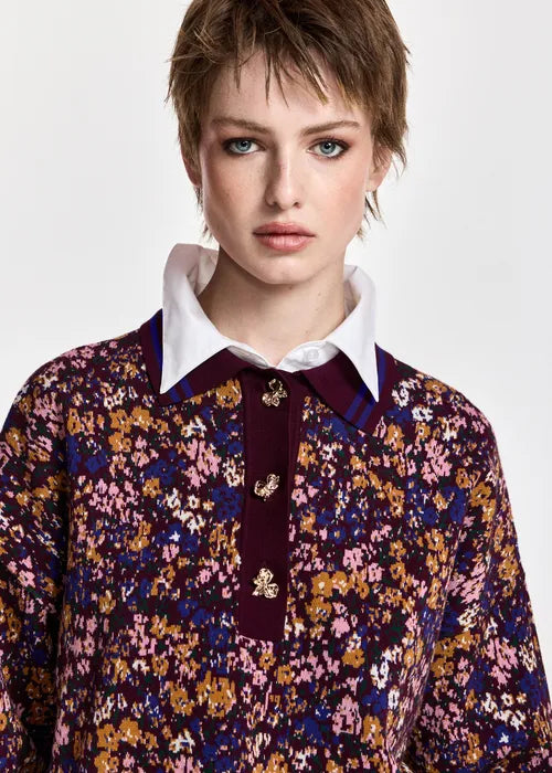 Kartos Knitted Jacquard Polo in Wine Not