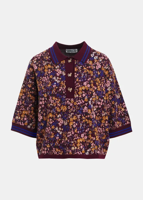 Kartos Knitted Jacquard Polo in Wine Not