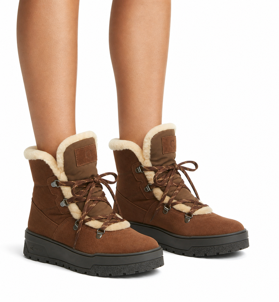 Excellent Shearling-Lined Suede Bootie in Caramel