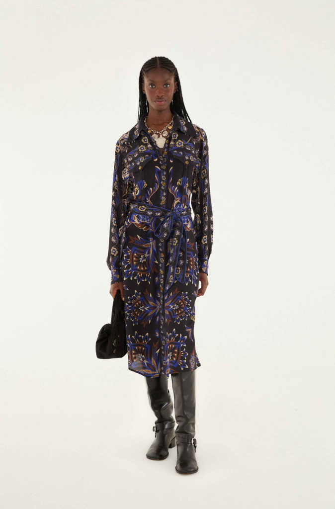 Black Arabesque Mix Scarves Midi Dress